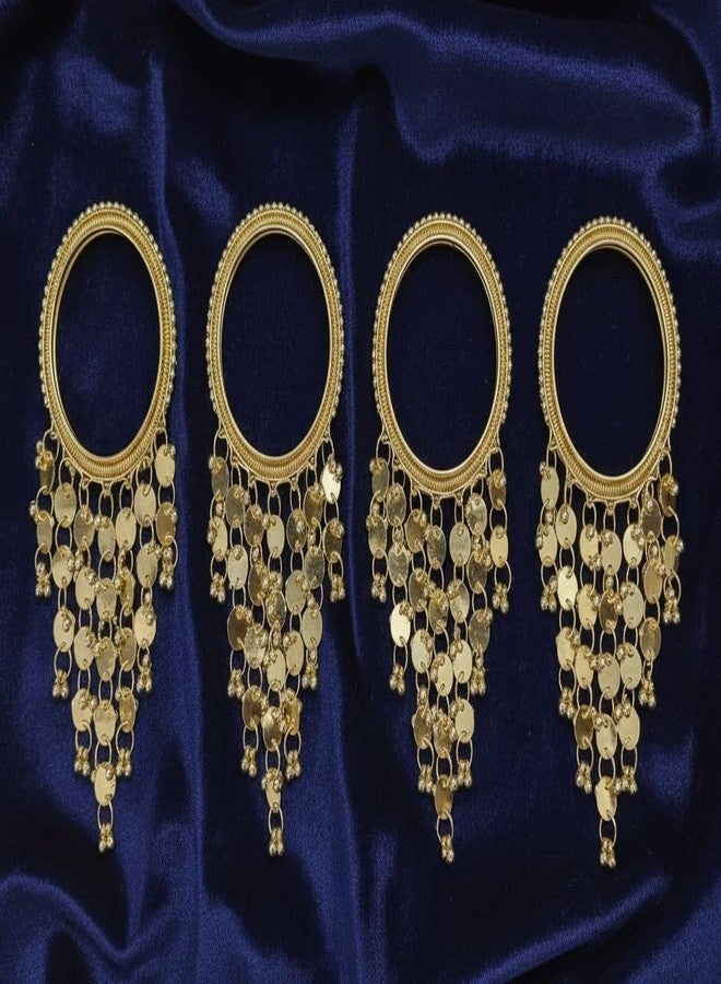 NMII Gold Tone Hanging Charm Bangles for Women | Designer Engagement Kada | Bridal Party Ethnic Chudi | Trending Indian Fashion Jewelry - Set of 4 (MAH174_SpringLatkan-Gold-2.4) - Image 2