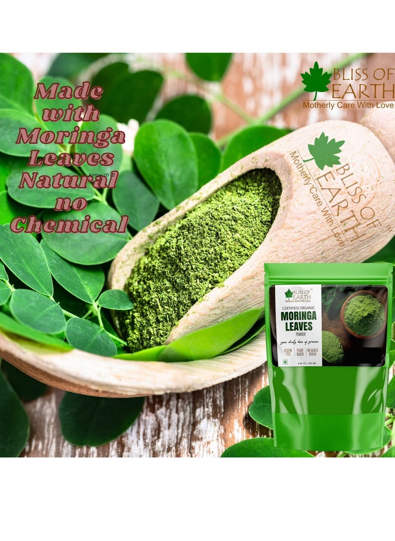 BLISS OF EARTH - 250GM Organic Moringa Leaves Powder For Weight Loss, Super Food Dietary Supplement - Image 1