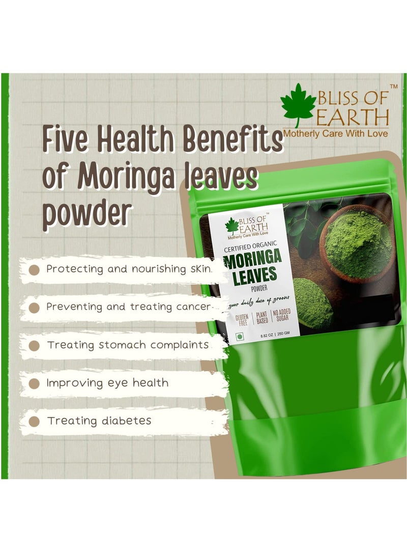 BLISS OF EARTH - 250GM Organic Moringa Leaves Powder For Weight Loss, Super Food Dietary Supplement - Image 1