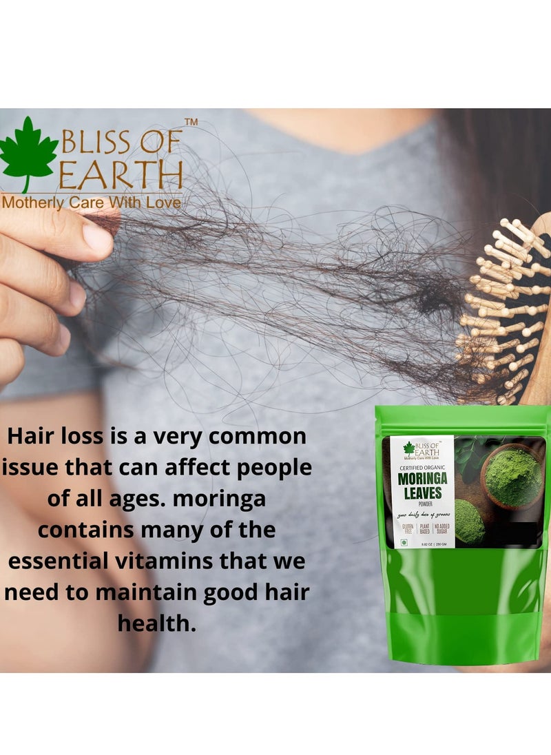 BLISS OF EARTH - 250GM Organic Moringa Leaves Powder For Weight Loss, Super Food Dietary Supplement - Image 1