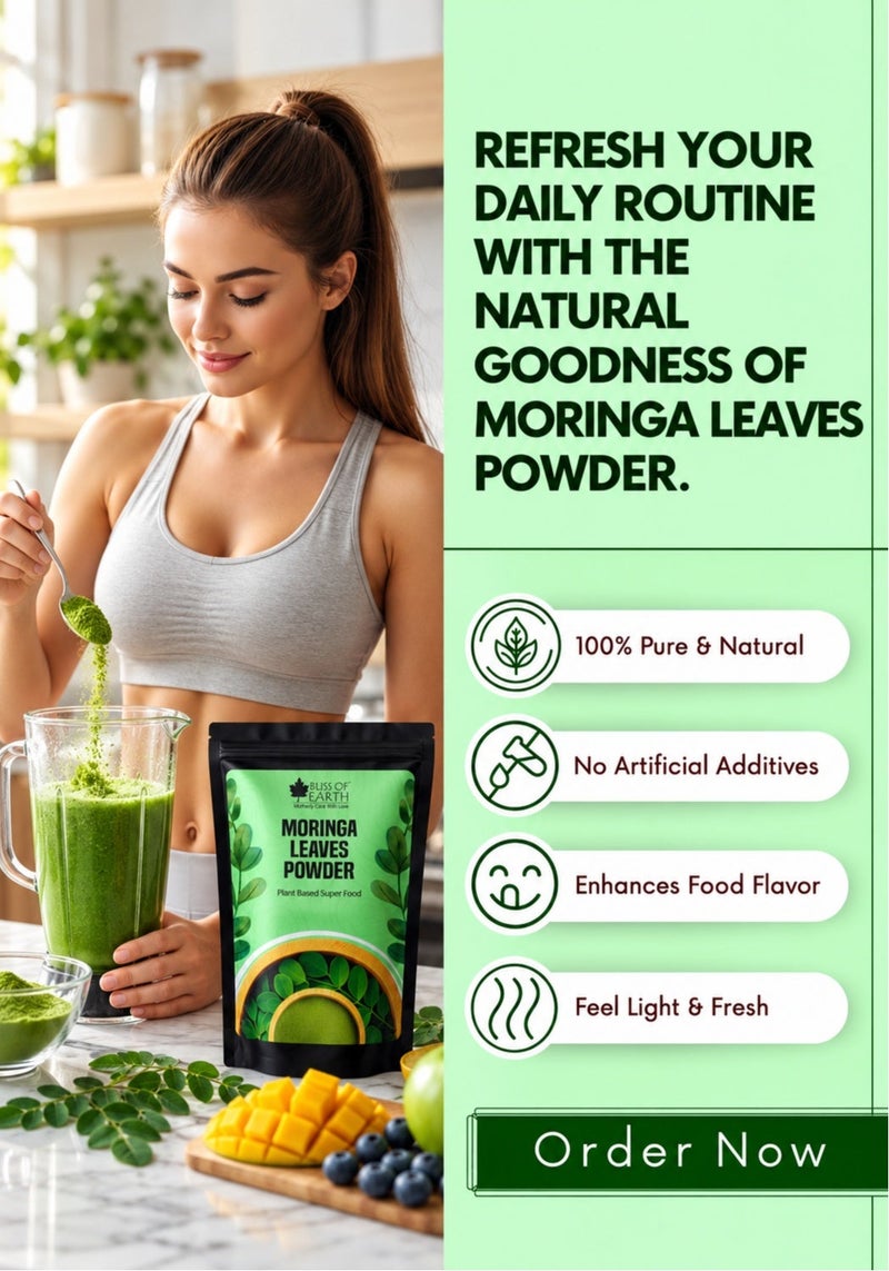 Bliss of Earth Organic Moringa Powder 250g, Pure Moringa Leaf Powder, Superfood Rich in Vitamins & Minerals, Energy, Immunity & Detox, Vegan, Gluten-Free - Image 3
