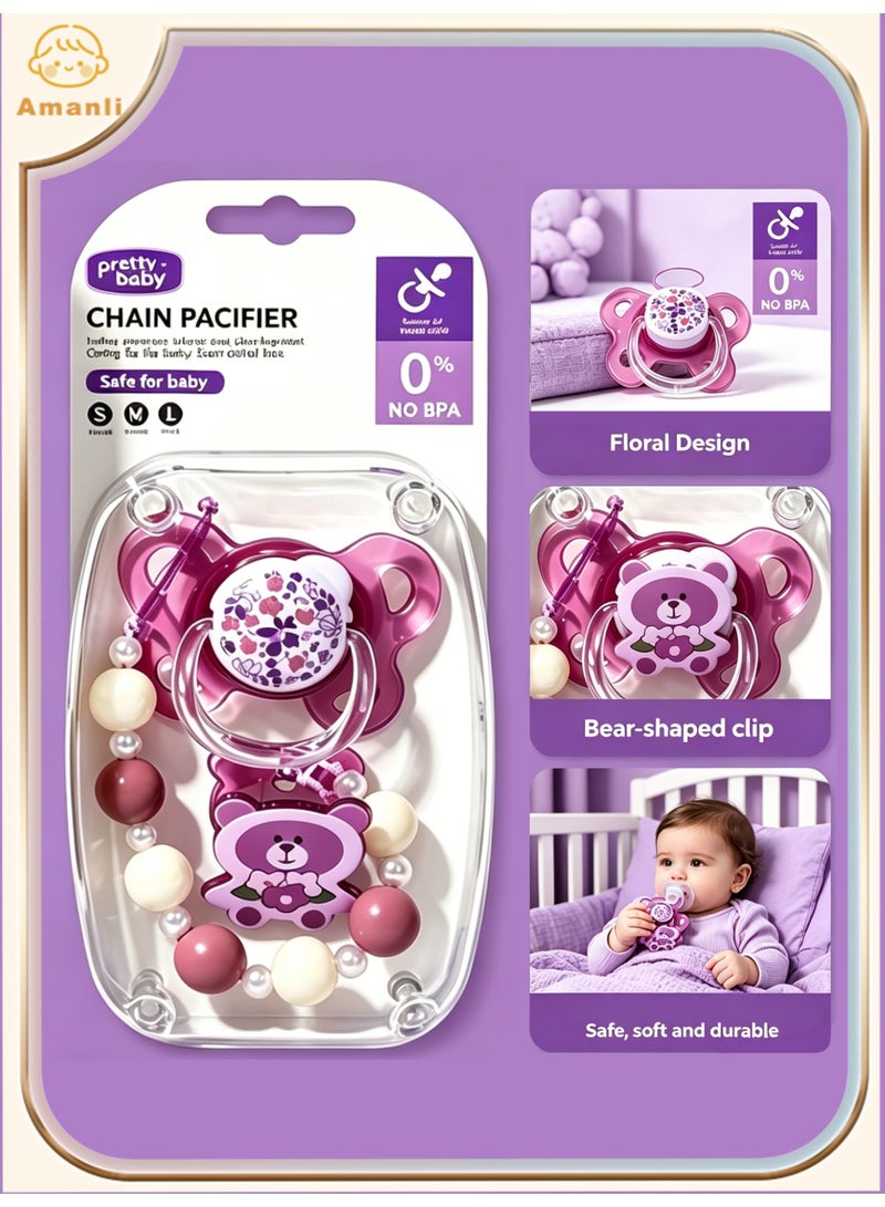 Amanli Baby Pacifier with Clip & Chain - Food-Grade PP & Soft Silicone, BPA-Free, Soothing Comfort for Infants(Pink) - Image 1