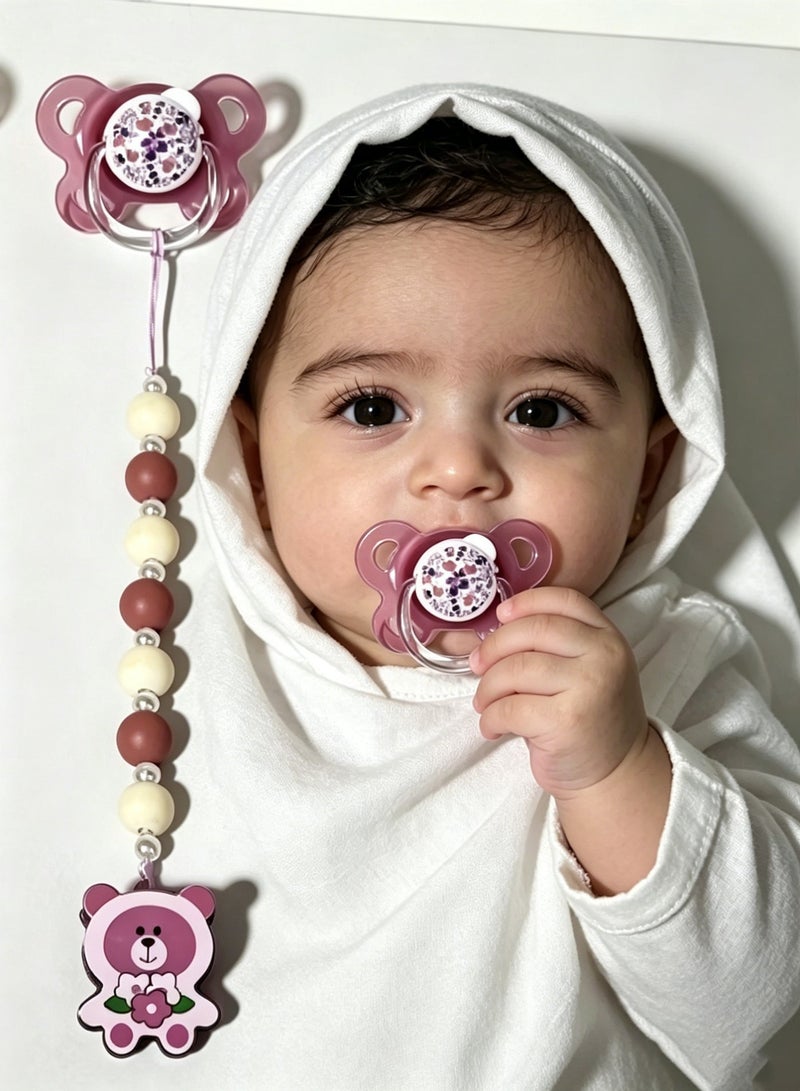 Amanli Baby Pacifier with Clip & Chain - Food-Grade PP & Soft Silicone, BPA-Free, Soothing Comfort for Infants(Pink) - Image 4