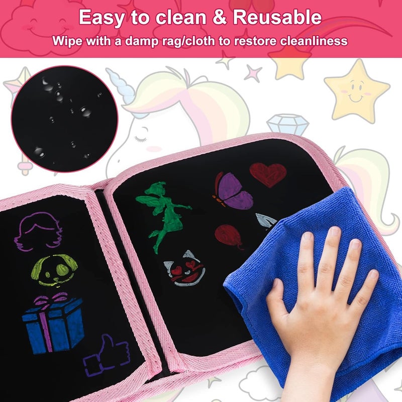 FINEMOE Reusable Doodle Book Set for Kids, 14 Page Erasable Drawing Notebook with 12 Sketch Pens, 2 Wipes, Fun Painting Activity & Stationery Kit, Age 3-12 Gift (Unicorn), Multicolor - Image 4