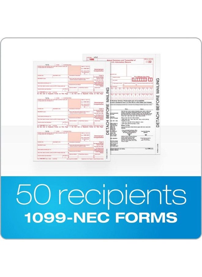 ADAMS - 1099 Nec 3 Up Forms 2022 5 Part 1099 Forms Laser Inkjet Tax Form Sets For 50 Recipients Includes 3 1096 Forms 50 Pack (Txa22993Nec22) - Image 1