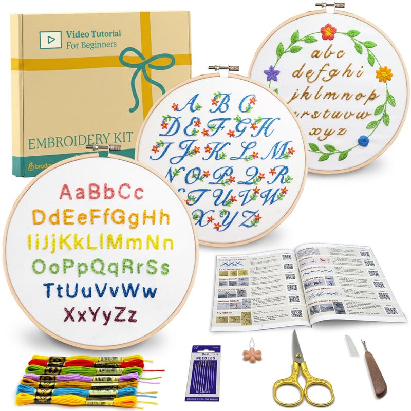 Bradove 3 Sets Alphabet Letter Practice Embroidery Kit for Beginners Adults Kids, Learn to Embroider Kit Adult Beginners - Image 1