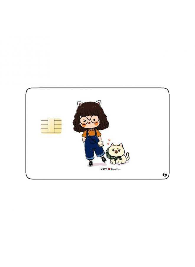 RKN PRINTED BANK CARD STICKER Cute Girl Drawing With Cat - Image 1