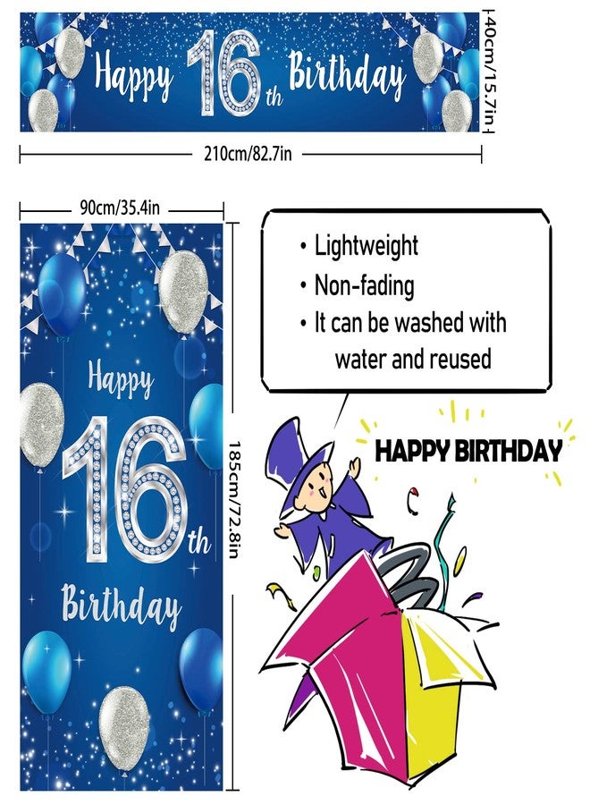 PAKBOOM Happy 16th Birthday Door Cover Porch Banner Sign Set - 16 Years Old Birthday Decoraions Party Supplies for Men - Blue - Image 2