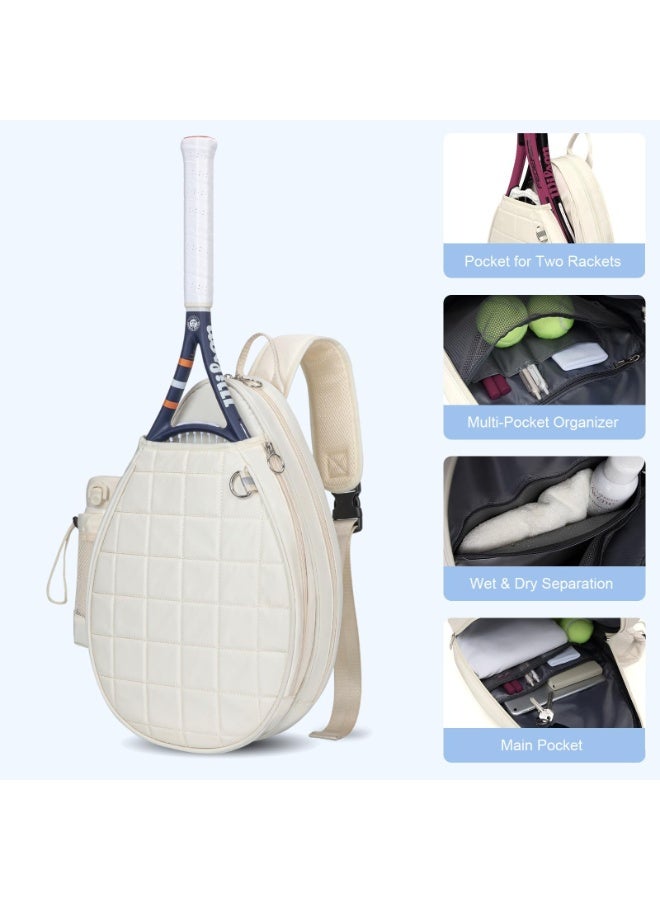 Tennis bag, tennis backpack, can hold 2 rackets, quilted crossbody shoulder bag, large capacity waterproof crossbody bag with security pocket, suitable for men and women. - Image 2