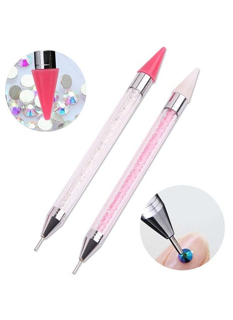 2 Pack Rhinestone Picker Diamond Painting Dotting Pen Dual end Rhinestones Pickup Tool for Nail Gems Stones Crystals DIY Nail Art Crafts with 2 Extra Tips and 1X