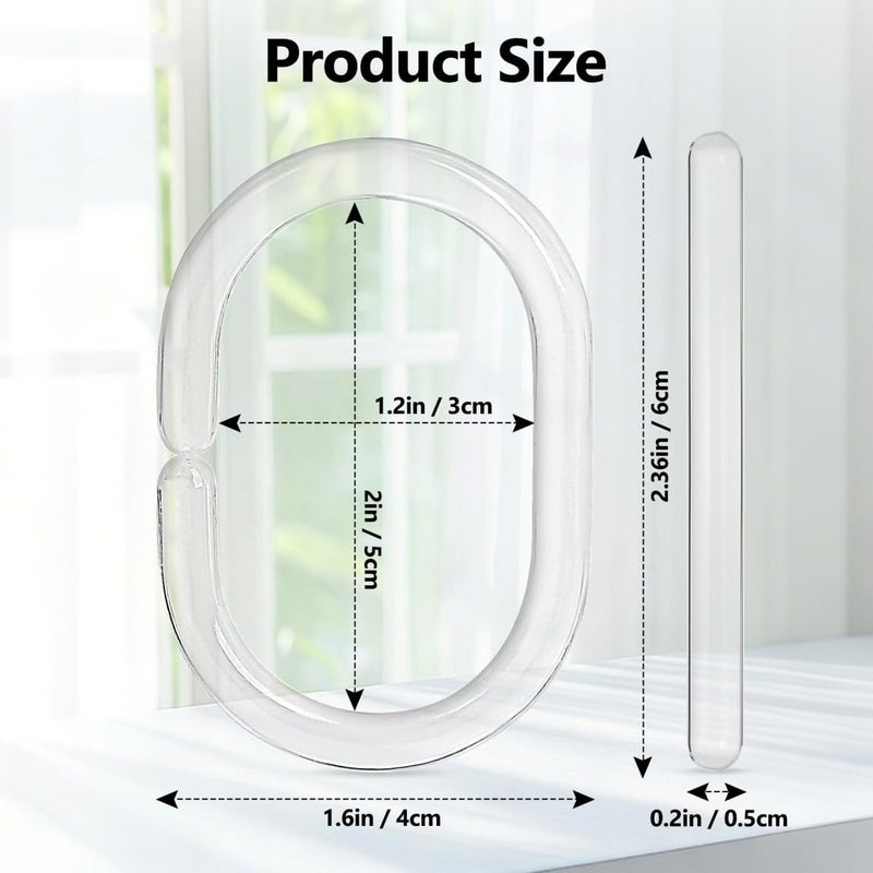 Resze 24 PCS Shower Curtain Rings, Plastic Clear Shower Curtain Hooks, C-Shaped Rings Hook Hanger Bathroom Shower Window Rod - Image 2