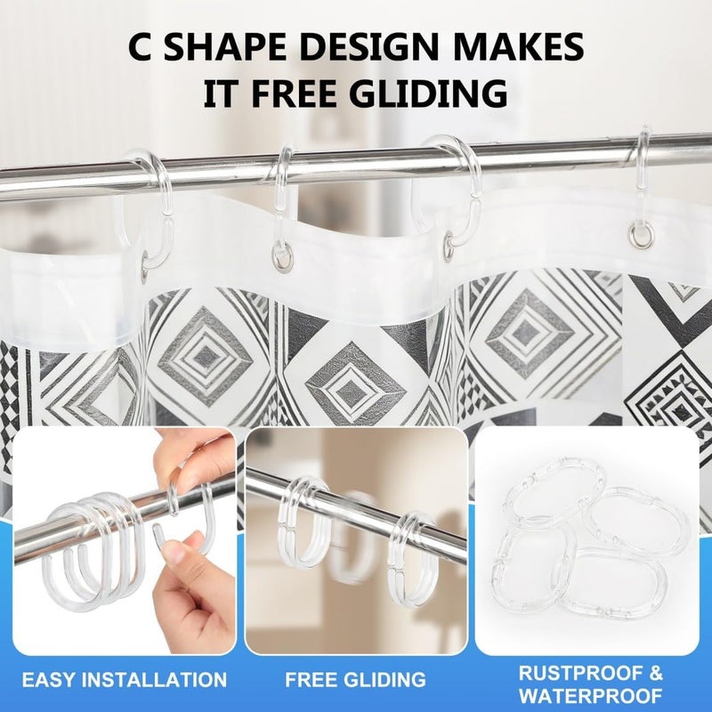 Resze 24 PCS Shower Curtain Rings, Plastic Clear Shower Curtain Hooks, C-Shaped Rings Hook Hanger Bathroom Shower Window Rod - Image 5
