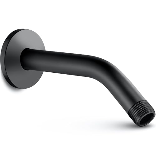 Cobbe Shower Arm with Flange and Teflon Tape 6Inches Wall Mounted Shower Pipe Arm Extension for Fixed Shower Head Matte Black