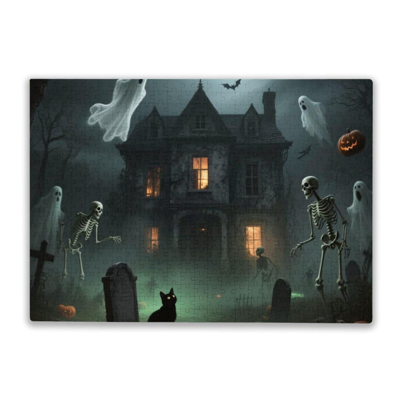 500 Pieces Jigsaw Puzzle For Adults Haunted House Black Cat Ghost Horror Large Difficult Cool Holiday Puzzle - Image 2