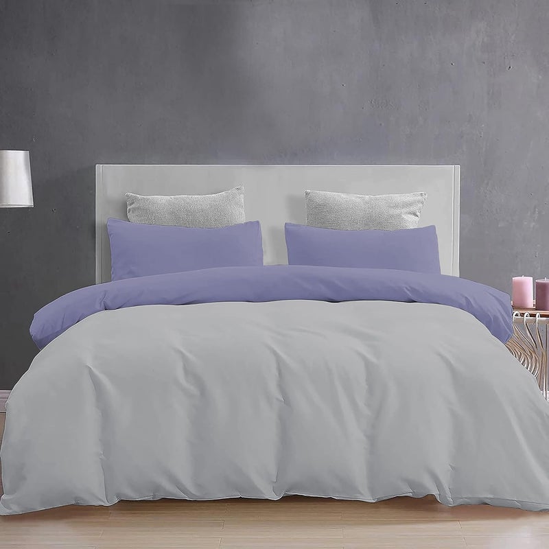 YRM Bedding's YRM Beddings 3 Pieces Duvet Cover Setr 100 Brushed Microfiber Reversibles with Zipper Closure Duvet Cover 61X91 Inches and 2 Pillow Cover 18X28 Inches Single SizeSilverMedium Blue - Image 2