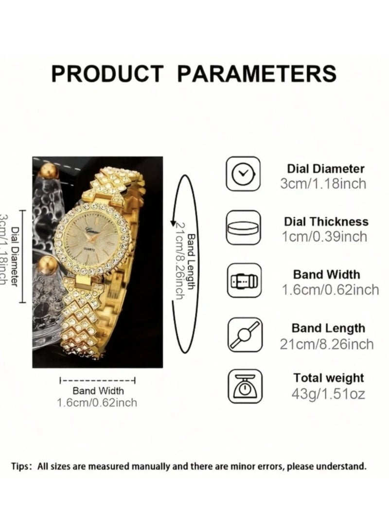 مجموعة نسائية فاخرة مكونة من ساعة وأساور مرصعة بالألماس الصناعي بطراز روماني كلاسيكي - Image 2