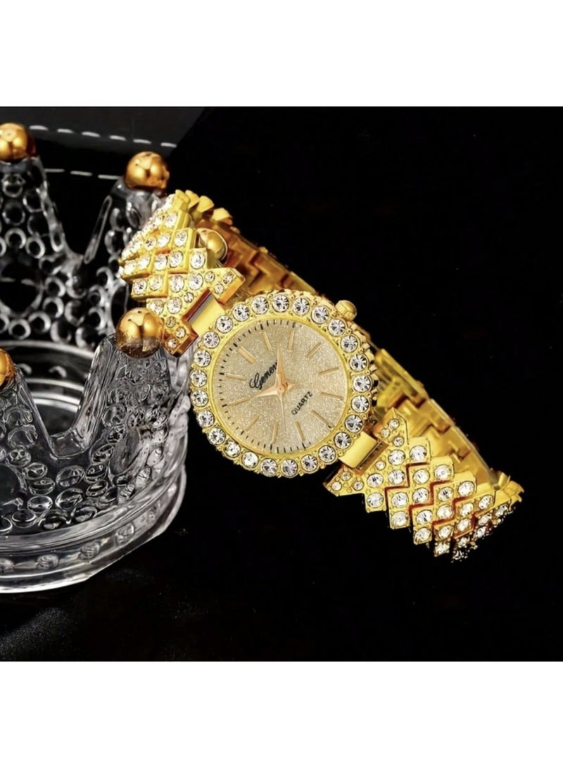 مجموعة نسائية فاخرة مكونة من ساعة وأساور مرصعة بالألماس الصناعي بطراز روماني كلاسيكي - Image 3