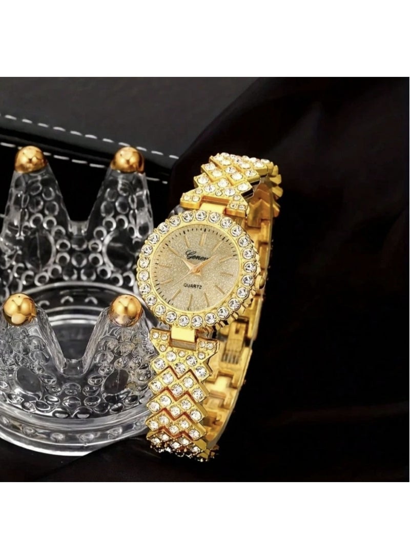 مجموعة نسائية فاخرة مكونة من ساعة وأساور مرصعة بالألماس الصناعي بطراز روماني كلاسيكي - Image 5