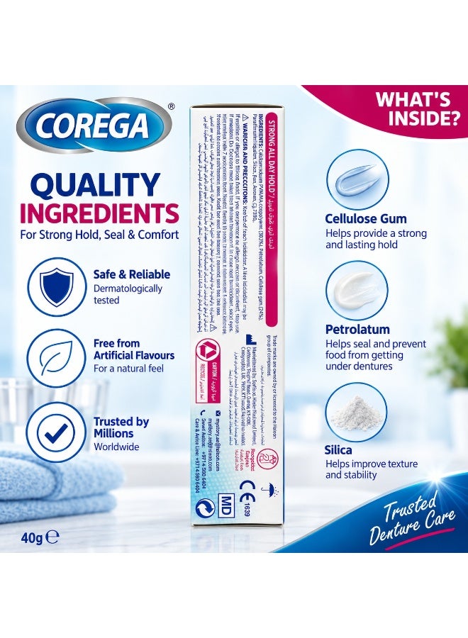 كوريغا كريم كوريغا سوبر (Corega Super) لتثبيت أطقم الأسنان - خالي من النكهة، 40 جم | تثبيت قوي طوال اليوم | ثبات قوي، وعزل محكم، وراحة لأطقم الأسنان الكاملة والجزئية - Image 3