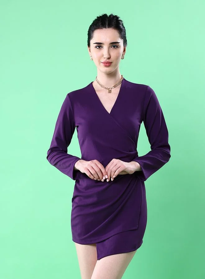 Freehand Women Fitted Casual Solid Wrap Dress