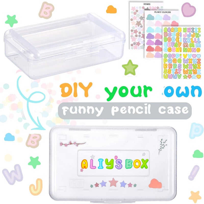 Fainne Double Layer Pencil Box with 3 Stickers Large Capacity Plastic Pencil Case Clear Crayon Box Organizer with Letter Star Cloud Stickers for School Gel Pens Erasers Art Craft Supplies (Clear) - Image 3