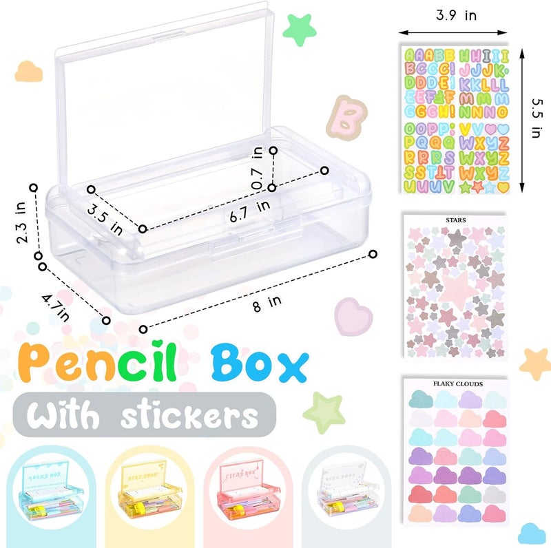Fainne Double Layer Pencil Box with 3 Stickers Large Capacity Plastic Pencil Case Clear Crayon Box Organizer with Letter Star Cloud Stickers for School Gel Pens Erasers Art Craft Supplies (Clear) - Image 2
