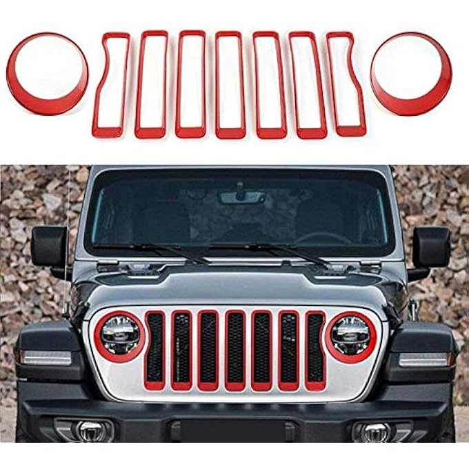 rayihni Front Grill Headlight Cover Kit For Jeep Wrangler Jl Red - Image 4