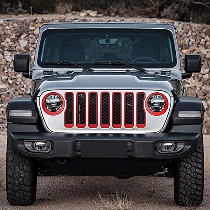 rayihni Front Grill Headlight Cover Kit For Jeep Wrangler Jl Red - Image 5