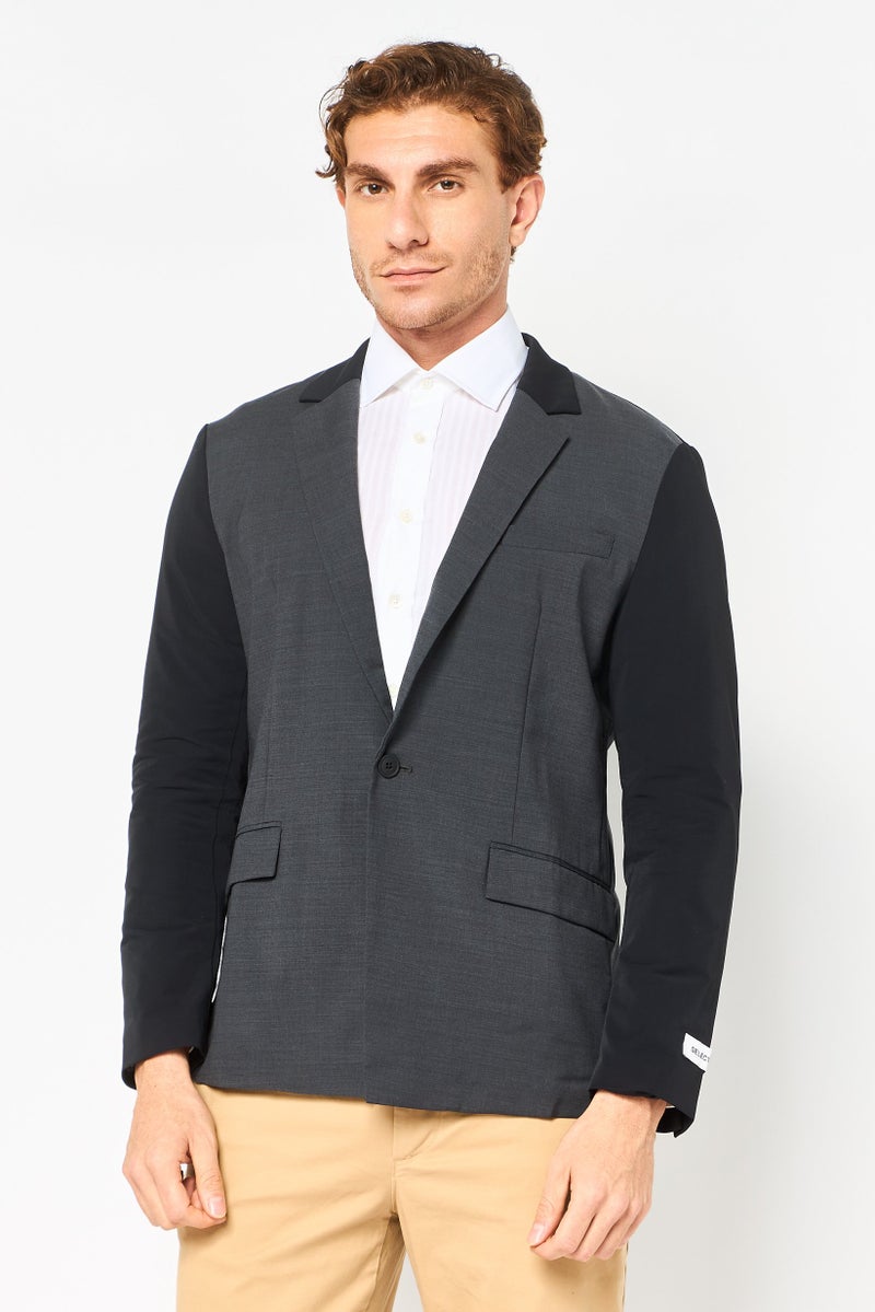 SELECTED Men Regular Fit Chambray Semi Formal Blazer, Multicolor - Image 1