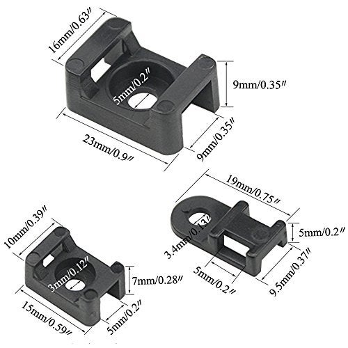 BGTXINGI XINGYHENG 120PCS 3 Values Saddle-type Cable Tie Mount Bases for Cable Wire Tubing Sleeving Conduit Adjustable Cable Tie Holder Set Matched with 120PCS Black Flexible Zip Ties(Black) - Image 3