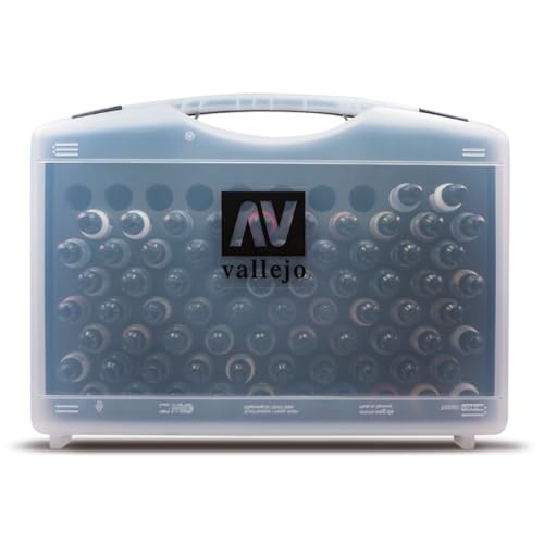 Vallejo فاليجو - مجموعة ألوان أساسية لنماذج الهواء | مجموعة طلاء أكريليك فاخرة | مجموعة ألوان تاريخية جاهزة للرسم بالهواء | صندوق تخزين محمول للهوايات | 72 زجاجة × 17 مل. (0.57 أونصة سائلة) و 3 فرش مرفقة - Image 2