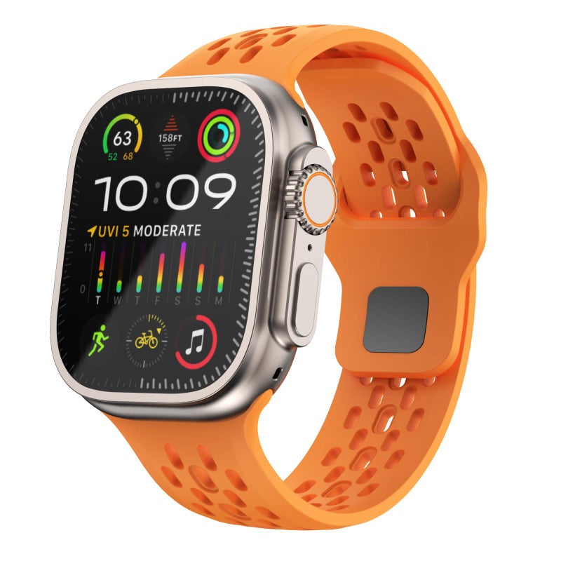 For Apple Watch 46mm / 49mm / 45mm / 44mm Kalebol Mesh Reverse Buckle Silicone Strap(Orange)