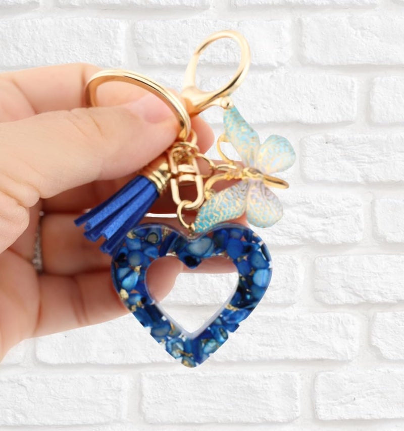 MyfavoriteK Fashion Heart Keychain Tassel Butterfly Pendant Key Ring for Purse Handbags Women Girl (Purple) - Image 2