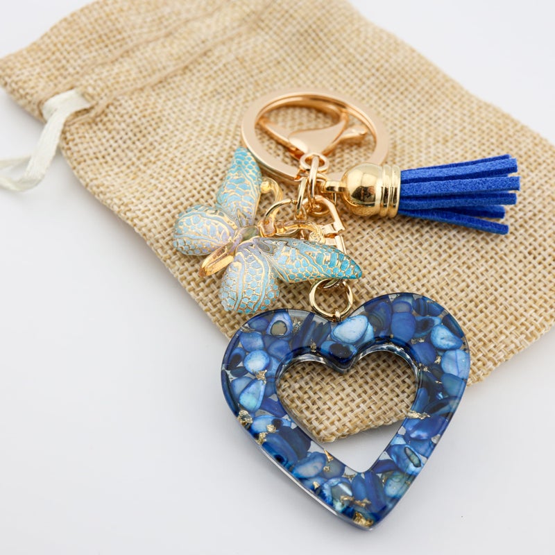 MyfavoriteK Fashion Heart Keychain Tassel Butterfly Pendant Key Ring for Purse Handbags Women Girl (Purple) - Image 5