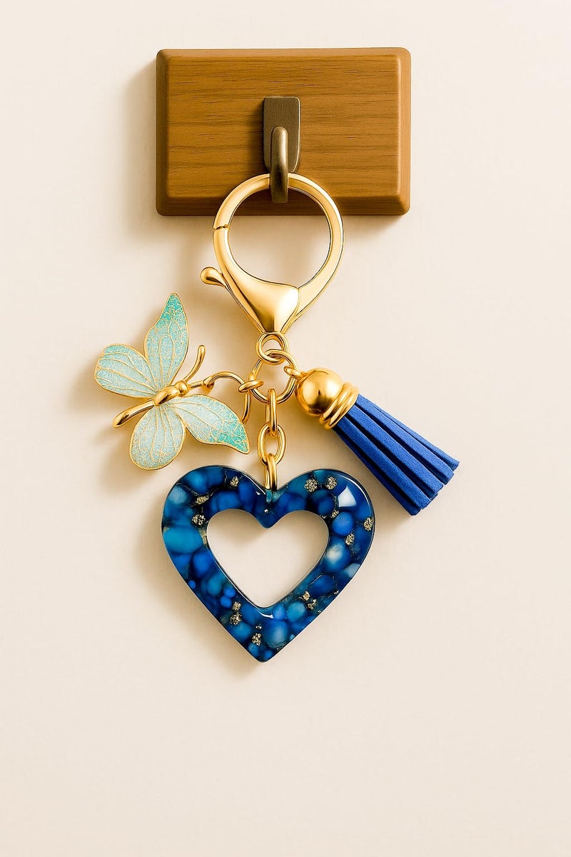 MyfavoriteK Fashion Heart Keychain Tassel Butterfly Pendant Key Ring for Purse Handbags Women Girl (Purple) - Image 4