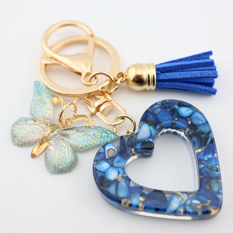 MyfavoriteK Fashion Heart Keychain Tassel Butterfly Pendant Key Ring for Purse Handbags Women Girl (Purple) - Image 3