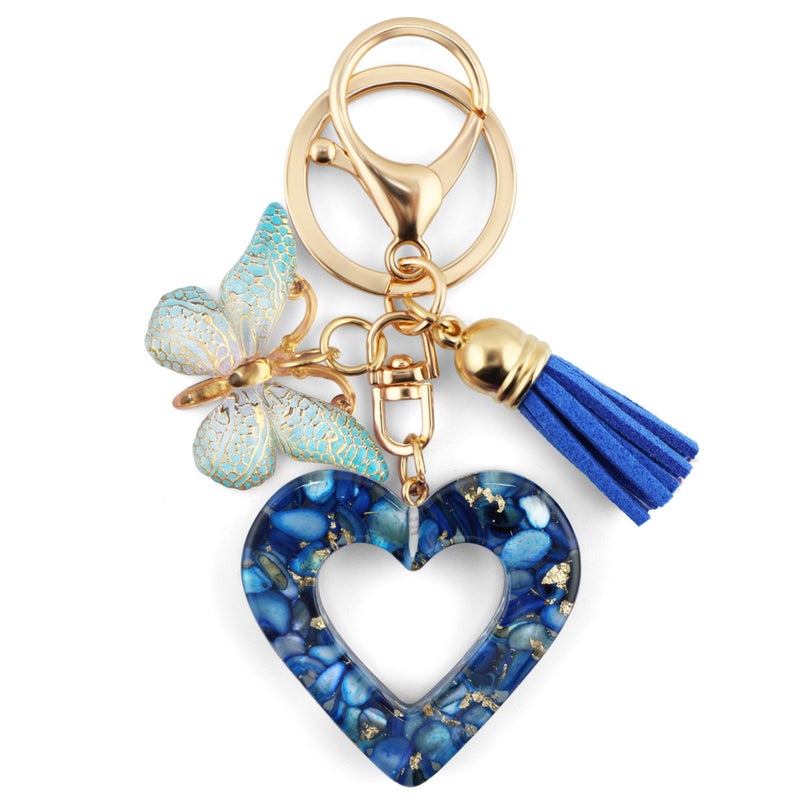 MyfavoriteK Fashion Heart Keychain Tassel Butterfly Pendant Key Ring for Purse Handbags Women Girl (Purple) - Image 1