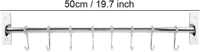 رف تخزين مثبت على الحائط من الفولاذ المقاوم للصدأ مع 8 خطاطيف لتنظيم الحمام والمطبخ 50 سم - Image 4