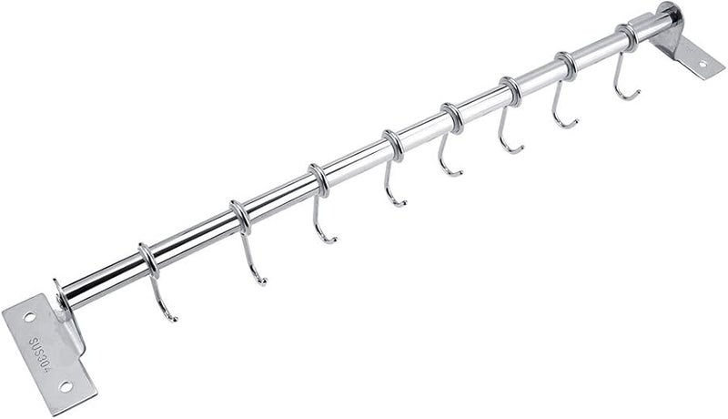 رف تخزين مثبت على الحائط من الفولاذ المقاوم للصدأ مع 8 خطاطيف لتنظيم الحمام والمطبخ 50 سم - Image 1