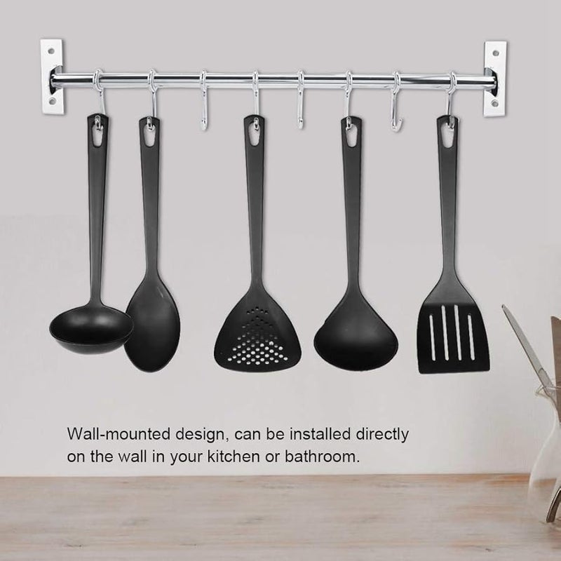 رف تخزين مثبت على الحائط من الفولاذ المقاوم للصدأ مع 8 خطاطيف لتنظيم الحمام والمطبخ 50 سم - Image 5