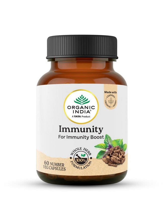 Organic India منتج تاتا - مناعة الهند العضوية - 60 كبسولة نباتية، يساعد في تعزيز استجابة المناعة ضد الأمراض، تخفيف من البرد والسعال والإنفلونزا وغيرها من التهابات الجهاز التنفسي، معتمد من GMP وNPOP عضوي. - Image 1