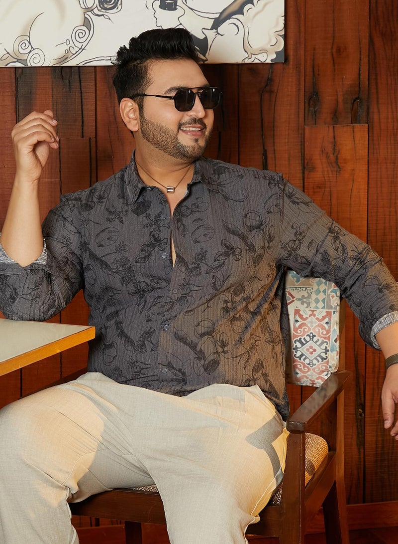 انستافاب بلس قميص رجالي مقاس كبير بلوملاين تكتيل رمادي جرافيتي - Image 1