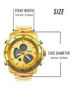 JoeFox Mens Large Face Digital Luxury Watch LED Analog Quartz Wrist Watch with Multi Time Zone 3 ATM Waterproof Stopwatch Analog Wrist Watches for Men Golden  - Image 5