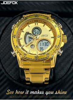JoeFox Mens Large Face Digital Luxury Watch LED Analog Quartz Wrist Watch with Multi Time Zone 3 ATM Waterproof Stopwatch Analog Wrist Watches for Men Golden  - Image 3
