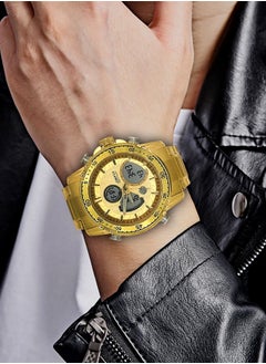 JoeFox Mens Large Face Digital Luxury Watch LED Analog Quartz Wrist Watch with Multi Time Zone 3 ATM Waterproof Stopwatch Analog Wrist Watches for Men Golden  - Image 4