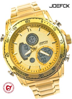 JoeFox Mens Large Face Digital Luxury Watch LED Analog Quartz Wrist Watch with Multi Time Zone 3 ATM Waterproof Stopwatch Analog Wrist Watches for Men Golden  - Image 1