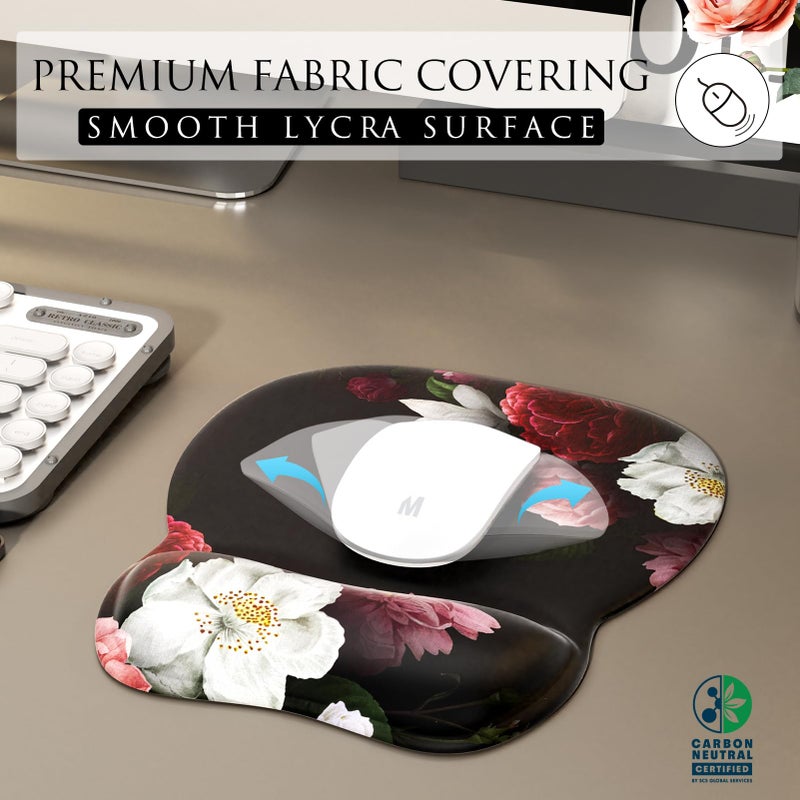 MROCO Ergonomic Mouse Pad with Gel Wrist Rest, Smooth Wrist Support Surface, Non-Slip PU Base for Pain Relief, Comfortable Mousepad for Computer, Laptop, Office & Home, 9.4 x 8.1 in, Black Flower - Image 2