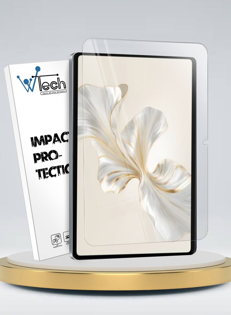 دبليو تيك واقي شاشة زجاجي بحواف منحنية من سلسلة بريميوم بغطاء كامل لهاتف هونر باد 9 مقاس 12.1 بوصة 2023 شفاف - Image 1