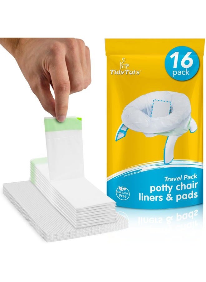 Tidy Tots TidyTots Disposable Potty Chair Liners | Travel Pack of 16 Liners + 16 Absorbent Pads | Use Bags with Potty Training Portable Toilet for Toddlers & Kids | Universal Fit - Image 1