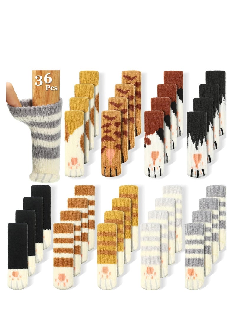 KASTWAVE Chair Leg Socks, 36 Pieces Cat's Paw Furniture Socks Non-slip Chair and Table Knitted Socks High Elasticity Silent Furniture Sock Pad Door Handle Gloves Hardwood Floor Protectors (9 Colors) - Image 1
